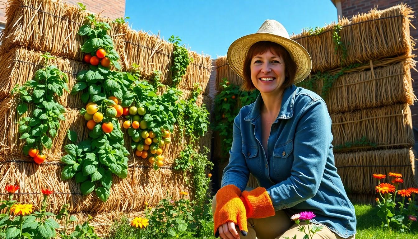 vertical straw bale gardening